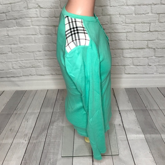 Burberry Turquoise /Plaid Long Sleeve Top - Picture 4 of 7